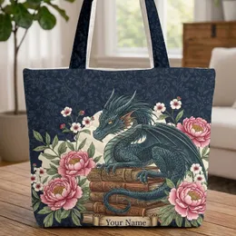 Fantasy Dragon Peony Books - Personalized Gift for Book Lovers Quilted Tote Bag