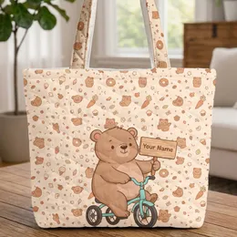 Chunky Bear Tricycle Name Sign Kids Nursery Decor Baby Shower Gift Quilted Tote Bag