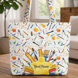 Personalized School Supplies Pencils Rulers Paintbrushes - Back to School Student Gift Quilted Tote Bag
