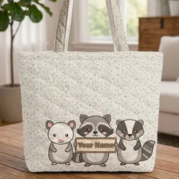 Personalized Opossum Raccoon Badger Acorn Leaves - Wildlife Lover Gift Quilted Tote Bag
