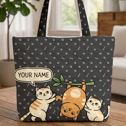 Playful Cartoon Cats Paw Prints Fish Bones - Cat Lover Pet Parent Gift Quilted Tote Bag