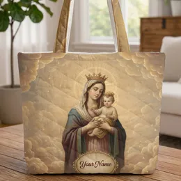 Personalized Virgin Mary Baby Jesus Christian Devotion Gift for Believers Quilted Tote Bag