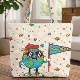 Smiling Earth Planet Baseball Cap Sunglasses Asteroids Stars - Space Lover Gift Quilted Tote Bag