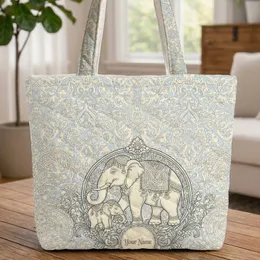 Ornate Indian Elephant Family Paisley - Boho Lifestyle Gift for Elephant Lover Quilted Tote Bag