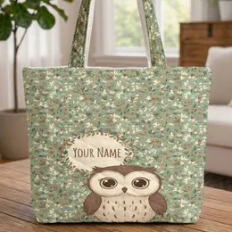 Adorable Cartoon Owl Leaves Berries Wreath Name - Nature Lover Everyday Gift Quilted Tote Bag