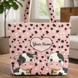 Cow Spots Hearts Personalized Cartoon Cows - Everyday Carry Cow Lover Gift Quilted Tote Bag