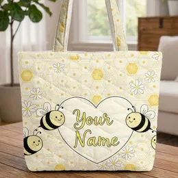 Bees Honeycomb Daisy Heart Personalized - Nature Lover Gift Quilted Tote Bag