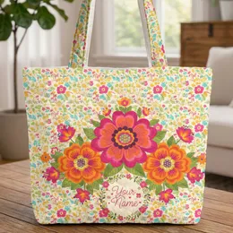 Ornate Large Flowers Botanical Leaves Vines Floral Wreath - Everyday Carry Gift Quilted Tote Bag