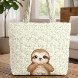 Personalized Baby Sloth Heart Hands - Wildlife Lover Gift Quilted Tote Bag