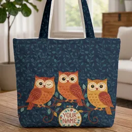 Three Owls Branches Vines Floral Frame - Wildlife Lover Gift Quilted Tote Bag