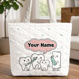 Cartoon Tooth Brushing Characters - Dental Care Gift for Kids Quilted Tote Bag