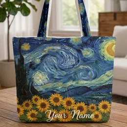 Starry Night Moon Sunflowers Village - Art Lover Bag Gift Quilted Tote Bag