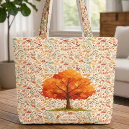 Autumn Tree Fall Leaves Berries Grassy Patch Delicate Branches Floral Wreath - Autumn Season Gift Quilted Tote Bag