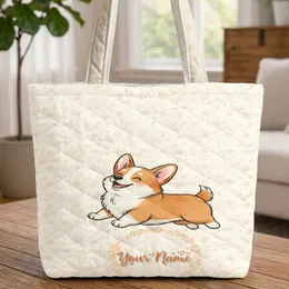 Corgi Dog Paw Prints Bone Floral Wreath - Dog Lover Everyday Carry Gift Quilted Tote Bag