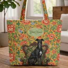 Black Greyhound Dog Armchair Peony Wildflower Floral Vine - Dog Owner Bag Gift Quilted Tote Bag