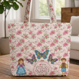Ornate Butterflies Tiny Blossoms Floral Cross Stitch Frame - Nature Lover Gift Quilted Tote Bag
