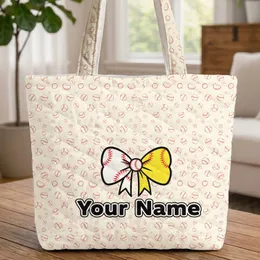 Baseball Softball Bow Sports Fan Gift - Game Day Accessory Quilted Tote Bag