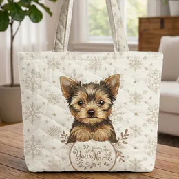Yorkshire Terrier Puppy Frame Snowflakes Stars - Dog Lover Everyday Gift Quilted Tote Bag