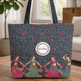 Persian Dancing Women Floral Tapestry - Personalized Everyday Tote for Art Lovers Quilted Tote Bag