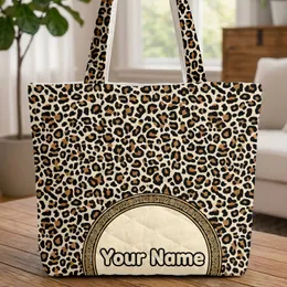 Leopard Spots Name Medallion Everyday Tote Travel Essentials Birthday Gift Leopard Lover Quilted Tote Bag
