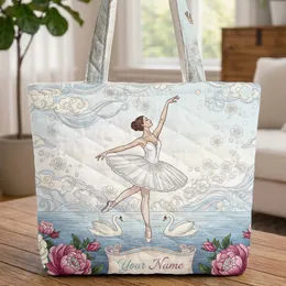 Personalized Ballerina Swans Lake Floral Carryall Gift Quilted Tote Bag