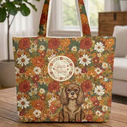 King Charles Spaniel Autumn Flowers - Fall Season Dog Lover Gift Quilted Tote Bag