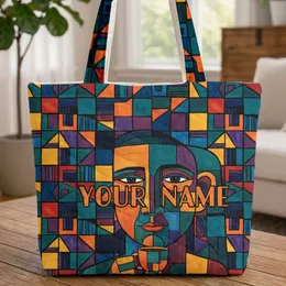 Cubist Face Holding Cup Art Deco Name - Personalized Everyday Art Gift Quilted Tote Bag