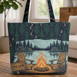 Personalized Campfire Adirondack Chairs Lake - Rustic Cabin Bag Gift Quilted Tote Bag