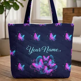 Fuchsia Cyan Ornate Glowing Butterflies Calligraphy Personalized Gift - Butterfly Lover Quilted Tote Bag