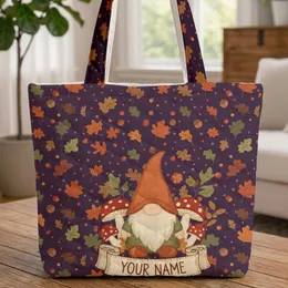 Gnome Toadstool Acorn Fall Leaves Red Berries - Autumn Gnome Bag Gift Quilted Tote Bag