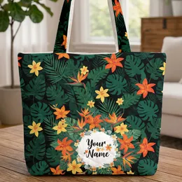 Tropical Foliage Orange Lilies Bird of Paradise Text Wreath - Vacation Travel Quilted Tote Bag