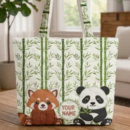Red Panda Giant Panda Cub Bamboo Floral Wreath Personalized - Animal Lover Gift Quilted Tote Bag