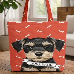 Black Tan Schnauzer Puppy Named Ribbon White Bones - Everyday Dog Lover Gift for Pet Owners Quilted Tote Bag