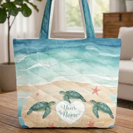 Sea Turtles Starfish Ocean Waves Beach Sand Air Bubbles - Ocean Life Lover Gift Everyday Use Quilted Tote Bag