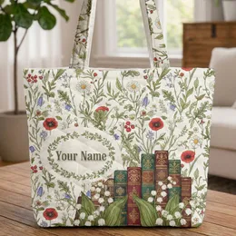 Personalized Book Spines Lily of the Valley Wildflower - Book Lover Reading Gift Quilted Tote Bag