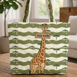 Majestic Giraffe Personalized Name Sign with Acacia Trees - Children's Book Gift Quilted Tote Bag