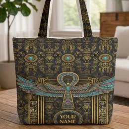 Winged Ankh Eye of Horus Hieroglyphs - Ancient Egypt Travel Everyday Use Quilted Tote Bag