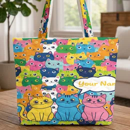 Grouped Cartoon Cat Faces Name Speech Bubble Disney Font - Cat Lover Gift Quilted Tote Bag