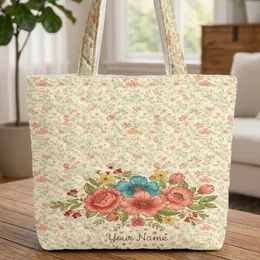 Floral Bouquet Botanical Sprigs Name Wreath - Everyday Carry Gift Quilted Tote Bag
