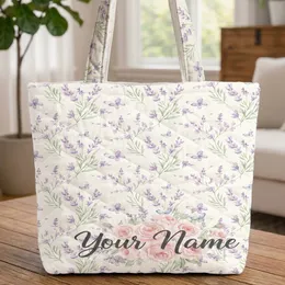 Lavender Sprigs Rose Bouquet Butterflies Personalized Name - Botanical Everyday Carry Gift Quilted Tote Bag