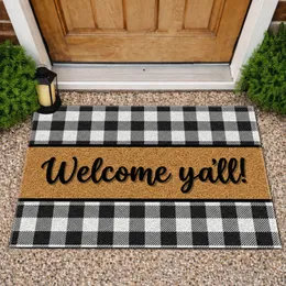 Welcome Y'all Script Buffalo Plaid Farmhouse Home Accent Doormat