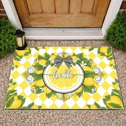Hello Lemon Slice Black Bow Lemon Branches Greenery Welcoming Decor Doormat