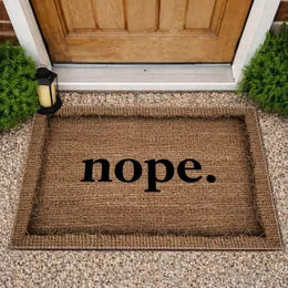 Nope. Text Densely Woven Jute Fiber Background - Sarcastic Humor Gift for Home Doormat