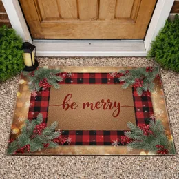 Be Merry Doormat Buffalo Plaid Christmas Winter Gift