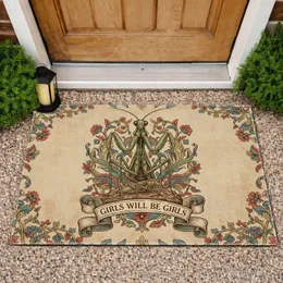 Praying Mantis Girls Will Be Girls Banner - Botanical Home Decor Gift for Her Doormat
