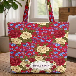 Red Lush Vintage Roses Lavender Blue Bell Floral Bouquet - Everyday Lifestyle Accessory Quilted Tote Bag