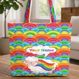 Adorable Rainbow Sheep Personalized Cloud Speech Bubble - New Baby Gift Nursery Decor Quilted Tote Bag