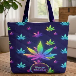 Glow Neon Rainbow Iridescent Cannabis Leaves Gradient - Everyday Use Gift for Friend Quilted Tote Bag