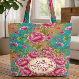 Peony Flowers Floral Bouquet Calligraphy Hoop Frame - Everyday Tote Quilted Tote Bag