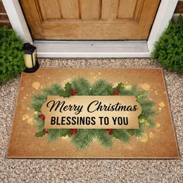 Merry Christmas Blessings Frosted Pine Holly Berries - Christmas Holiday Decor Doormat